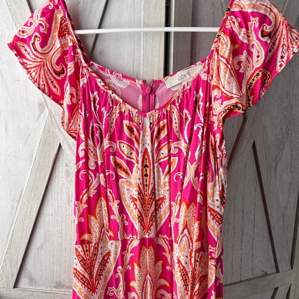 LOFT Pink and Orange Paisley Dress